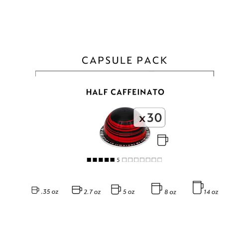 네스프레소 Nespresso Capsules VertuoLine, Half Caffeinato, Mild Roast Coffee, 30 Count Coffee Pods, Brews 7.8oz