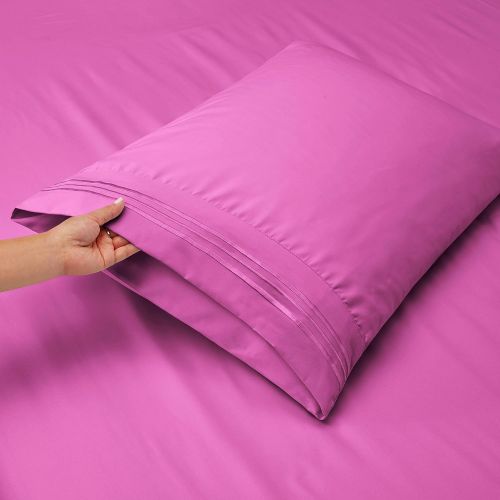  Nestl Bedding Soft Sheets Set  4 Piece Bed Sheet Set, 3-Line Design Pillowcases Wrinkle Free  8”12” Good Fit Low Profile Fitted Sheet Warranty Included  RV Short Queen, Orchid