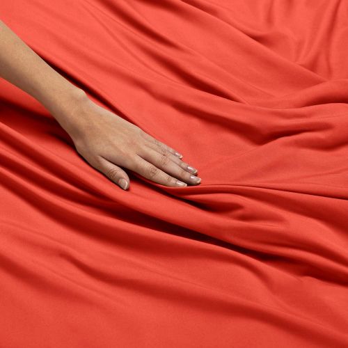  Nestl Bedding Soft Sheets Set  4 Piece Bed Sheet Set, 3-Line Design Pillowcases  Easy Care, Wrinkle  10”16” Deep Pocket Fitted Sheets  Warranty Included  Flex-Top King, Orang