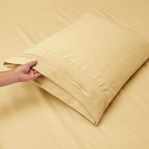  Nestl Bedding Soft Sheets Set  4 Piece Bed Sheet Set, 3-Line Design Pillowcases  Easy Care, Wrinkle Free  Good Fit Deep Pockets Fitted Sheet  Warranty Included  King, Vanilla