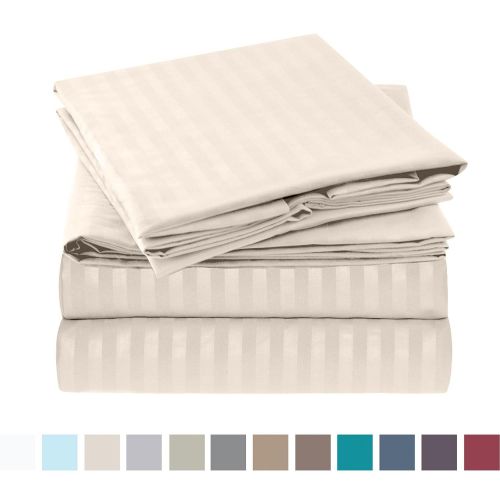  Nestl Bedding Damask Dobby Stripe 4 Piece Set  14”-16” Deep Pocket Fitted Sheet  Ultra Soft Double Brushed Microfiber Top Sheet  2 Hypoallergenic Wrinkle Free Cooling Pillow Cas