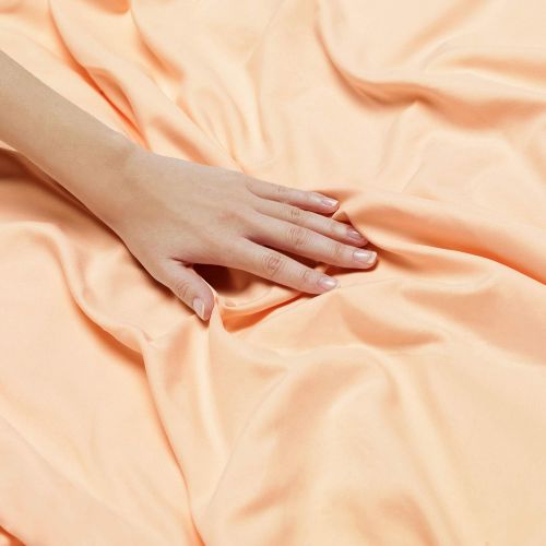  Nestl Bedding Soft Sheets Set  4 Piece Bed Sheet Set, 3-Line Design Pillowcases  Easy Care, Wrinkle  10”16” Deep Pocket Fitted Sheets  Warranty Included  Flex-Top King, Peach