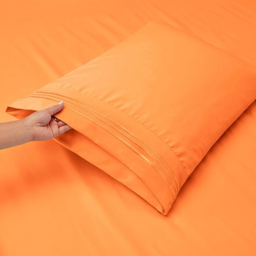  Nestl Bedding Soft Sheets Set  5 Piece Bed Sheet Set, 3-Line Design Pillowcases  Wrinkle Free  2 Fit Deep Pocket Fitted Sheets  Free Warranty Included  Split King, Light Orang