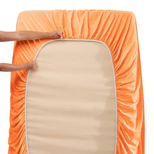  Nestl Bedding Soft Sheets Set  5 Piece Bed Sheet Set, 3-Line Design Pillowcases  Wrinkle Free  2 Fit Deep Pocket Fitted Sheets  Free Warranty Included  Split King, Light Orang