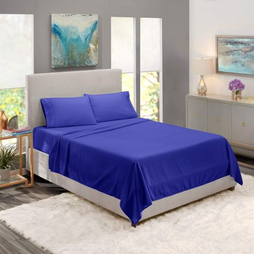  Nestl Bedding Soft Sheets Set  4 Piece Bed Sheet Set, 3-Line Design Pillowcases  Easy Care, Wrinkle Free  Good Fit Deep Pockets Fitted Sheet  Warranty Included  Queen, Royal B