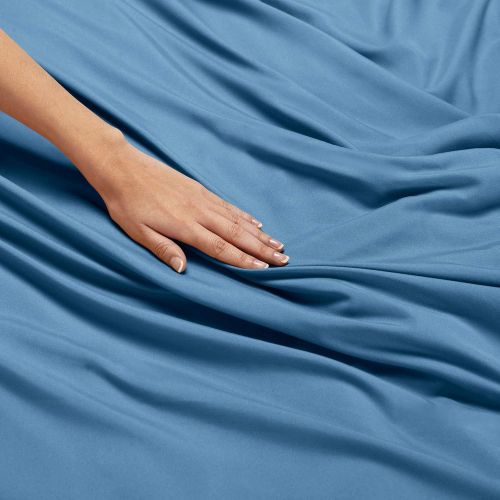  Nestl Bedding Soft Sheets Set  4 Piece Bed Sheet Set, 3-Line Design Pillowcases  Easy Care, Wrinkle Free  Good Fit Deep Pockets Fitted Sheet  Warranty Included  Full, Blue Hea