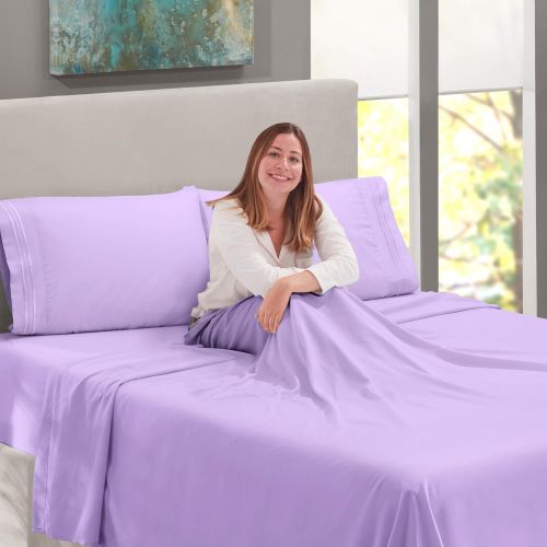  Nestl Bedding Soft Sheets Set  4 Piece Bed Sheet Set, 3-Line Design Pillowcases  Wrinkle Free  Good Fit Deep Pockets Fitted Sheet  Warranty Included  California King, Lavender