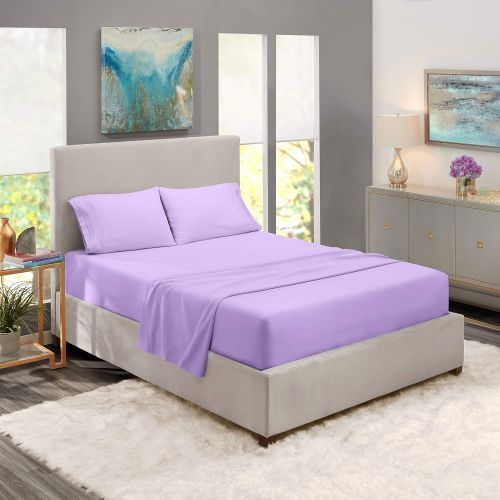  Nestl Bedding Soft Sheets Set  4 Piece Bed Sheet Set, 3-Line Design Pillowcases  Wrinkle Free  Good Fit Deep Pockets Fitted Sheet  Warranty Included  California King, Lavender