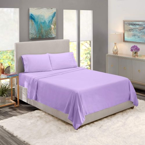  Nestl Bedding Soft Sheets Set  4 Piece Bed Sheet Set, 3-Line Design Pillowcases  Wrinkle Free  Good Fit Deep Pockets Fitted Sheet  Warranty Included  California King, Lavender