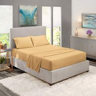 Nestl Bedding Soft Sheets Set  4 Piece Bed Sheet Set, 3-Line Design Pillowcases  Easy Care, Wrinkle  10”16” Deep Pocket Fitted Sheets  Warranty Included  Flex-Top King, Gold