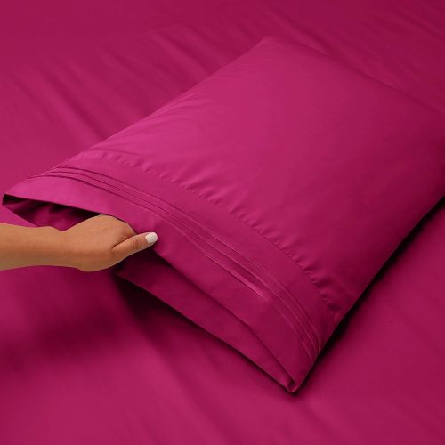  Nestl Bedding Soft Sheets Set  4 Piece Bed Sheet Set, 3-Line Design Pillowcases  Easy Care, Wrinkle Free  Good Fit Deep Pockets Fitted Sheet  Warranty Included  Full XL, Magen