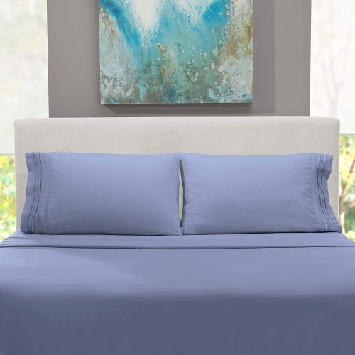  Nestl Bedding Soft Sheets Set  4 Piece Bed Sheet Set, 3-Line Design Pillowcases  Easy Care, Wrinkle  10”16” Deep Pocket Fitted Sheets  Warranty Included  Flex-Top King, Steel