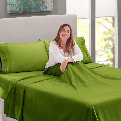  Nestl Bedding Soft Sheets Set  4 Piece Bed Sheet Set, 3-Line Design Pillowcases  Easy Care, Wrinkle  10”16” Deep Pocket Fitted Sheets  Warranty Included  Flex-Top King, Calla