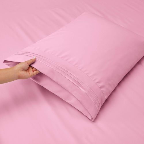  Nestl Bedding Soft Sheets Set  4 Piece Bed Sheet Set, 3-Line Design Pillowcases  Easy Care, Wrinkle  10”16” Deep Pocket Fitted Sheets  Warranty Included  Flex-Top King, Lilac