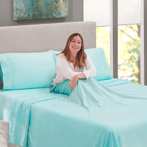  Nestl Bedding Soft Sheets Set  4 Piece Bed Sheet Set, 3-Line Design Pillowcases Easy Care, Wrinkle  10”16” Deep Pocket Fitted Sheets Warranty Included  Flex-Top King, Light Bab