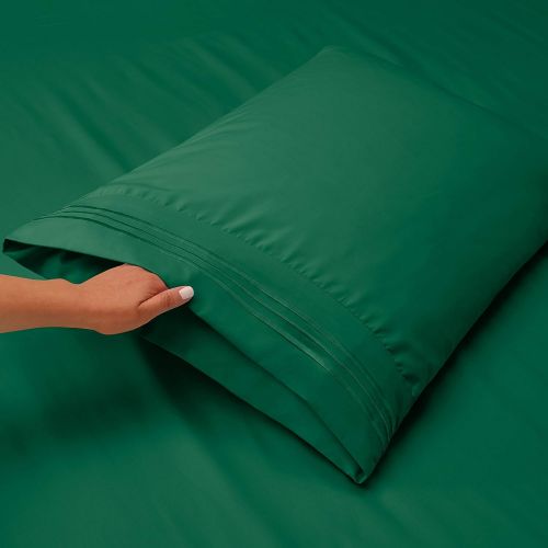  Nestl Bedding Soft Sheets Set  3 Piece Bed Sheet Set, 3-Line Design Pillowcase  Wrinkle Free  10”16” Inches Deep Pocket Fitted Sheets  Warranty Included  Twin XL, Hunter Gree