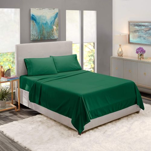  Nestl Bedding Soft Sheets Set  3 Piece Bed Sheet Set, 3-Line Design Pillowcase  Wrinkle Free  10”16” Inches Deep Pocket Fitted Sheets  Warranty Included  Twin XL, Hunter Gree