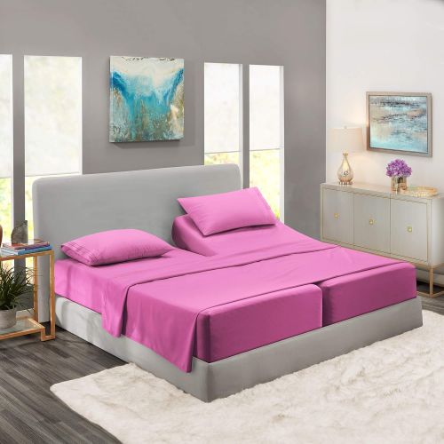  Nestl Bedding Soft Sheets Set  5 Piece Bed Sheet Set, 3-Line Design Pillowcases  Wrinkle Free  2 Fit Deep Pocket Fitted Sheets  Free Warranty Included  Split King, Orchid Purp