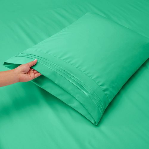  Nestl Bedding Soft Sheets Set  4 Piece Bed Sheet Set, 3-Line Design Pillowcases  Easy Care, Wrinkle  10”16” Deep Pocket Fitted Sheets  Warranty Included  Flex-Top King, Mint