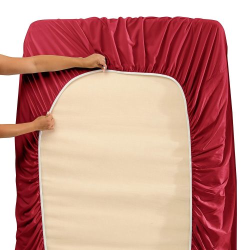  Nestl Bedding Soft Sheets Set  5 Piece Bed Sheet Set, 3-Line Design Pillowcases  Wrinkle Free  2 Fit Deep Pocket Fitted Sheets  Free Warranty Included  Split King, Burgundy Re