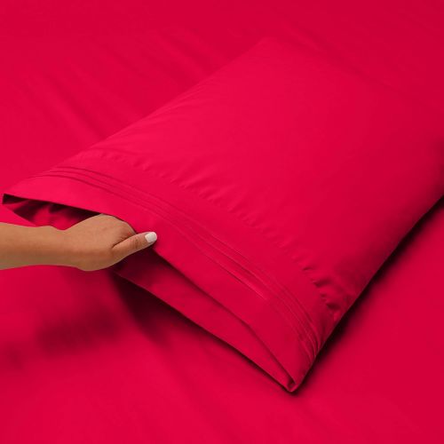  Nestl Bedding Soft Sheets Set  4 Piece Bed Sheet Set, 3-Line Design Pillowcases  Easy Care, Wrinkle  10”16” Deep Pocket Fitted Sheets  Warranty Included  Flex-Top King, Hot P