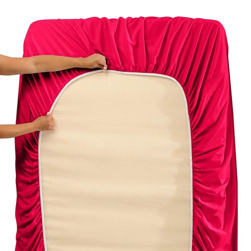  Nestl Bedding Soft Sheets Set  4 Piece Bed Sheet Set, 3-Line Design Pillowcases  Easy Care, Wrinkle  10”16” Deep Pocket Fitted Sheets  Warranty Included  Flex-Top King, Hot P