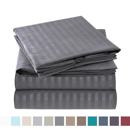  Nestl Bedding Damask Dobby Stripe 3 Piece Set  14”-16” Deep Pocket Fitted Sheet  Ultra Soft Double Brushed Microfiber Top Sheet  1 Hypoallergenic Wrinkle Free Cooling Pillow Cas