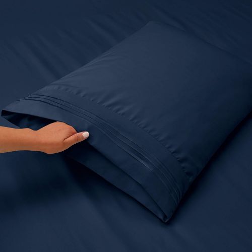  Nestl Bedding Soft Sheets Set  4 Piece Bed Sheet Set, 3-Line Design Pillowcases  Easy Care, Wrinkle Free  Good Fit Deep Pockets Fitted Sheet  Warranty Included  Full XL, Navy