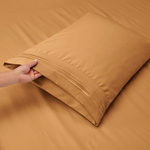  Nestl Bedding Soft Sheets Set  4 Piece Bed Sheet Set, 3-Line Design Pillowcases  Easy Care, Wrinkle Free  Good Fit Deep Pockets Fitted Sheet  Free Warranty Included  Full, Moc