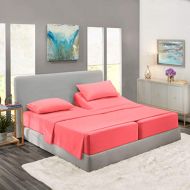 Nestl Bedding Soft Sheets Set  5 Piece Bed Sheet Set, 3-Line Design Pillowcases  Wrinkle Free  2 Fit Deep Pocket Fitted Sheets  Free Warranty Included  Split King, Coral Pink