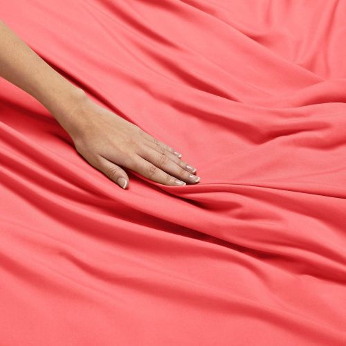  Nestl Bedding Soft Sheets Set  5 Piece Bed Sheet Set, 3-Line Design Pillowcases  Wrinkle Free  2 Fit Deep Pocket Fitted Sheets  Free Warranty Included  Split King, Coral Pink