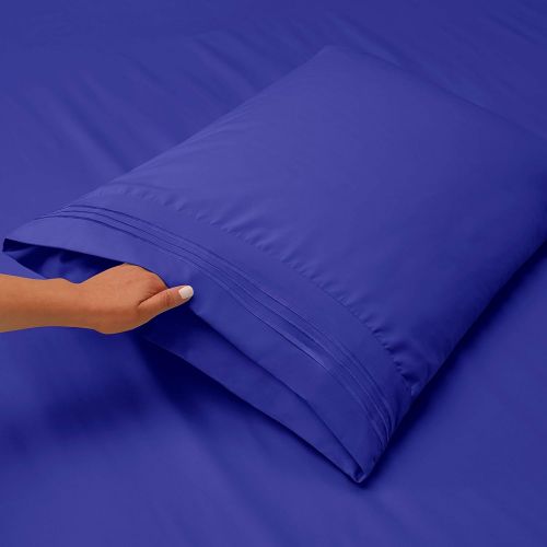  Nestl Bedding Soft Sheets Set  4 Piece Bed Sheet Set, 3-Line Design Pillowcases  Easy Care, Wrinkle Free  Good Fit Deep Pockets Fitted Sheet  Warranty Included  Full XL, Royal