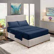Nestl Bedding Soft Sheets Set  4 Piece Bed Sheet Set, 3-Line Design Pillowcases  Easy Care, Wrinkle  10”16” Deep Pocket Fitted Sheets  Warranty Included  Flex-Top King, Navy
