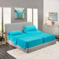 Nestl Bedding Soft Sheets Set  5 Piece Bed Sheet Set, 3-Line Design Pillowcases  Wrinkle Free  2 Fit Deep Pocket Fitted Sheets  Free Warranty Included  Split King, Beach Blue