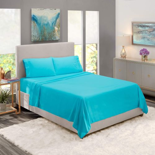  Nestl Bedding Soft Sheets Set  5 Piece Bed Sheet Set, 3-Line Design Pillowcases  Wrinkle Free  2 Fit Deep Pocket Fitted Sheets  Free Warranty Included  Split King, Beach Blue