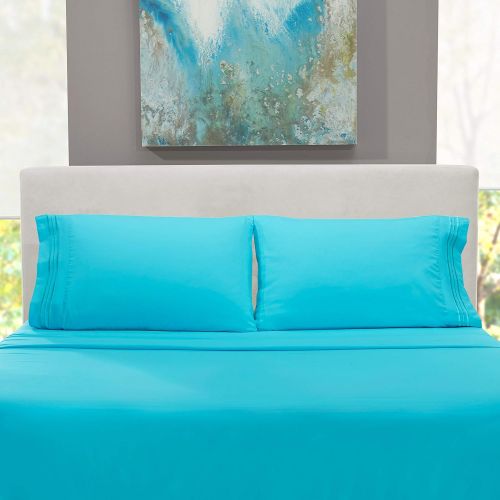  Nestl Bedding Soft Sheets Set  5 Piece Bed Sheet Set, 3-Line Design Pillowcases  Wrinkle Free  2 Fit Deep Pocket Fitted Sheets  Free Warranty Included  Split King, Beach Blue