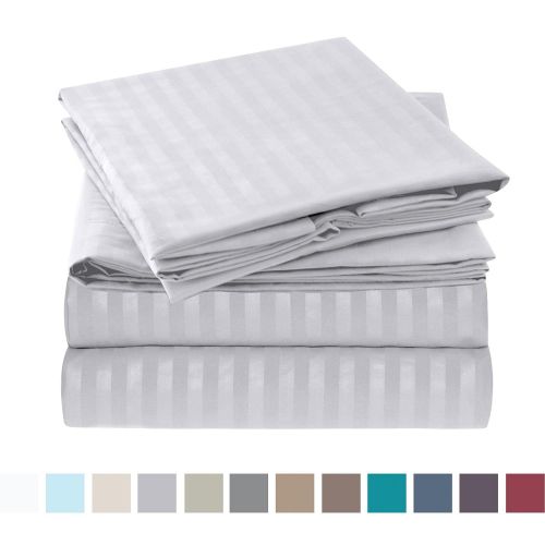  Nestl Bedding Damask Dobby Stripe 4 Piece Set  14”-16” Deep Pocket Fitted Sheet  Ultra Soft Double Brushed Microfiber Top Sheet  2 Hypoallergenic Wrinkle Free Cooling Pillow Cas