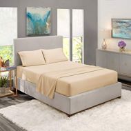 Nestl Bedding Soft Sheets Set  4 Piece Bed Sheet Set, 3-Line Design Pillowcases  Easy Care, Wrinkle  10”16” Deep Pocket Fitted Sheets  Warranty Included  Flex-Top King, Beige