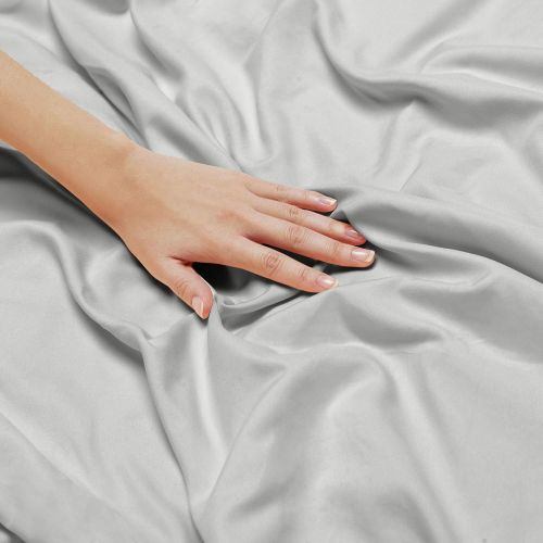  Nestl Bedding Soft Sheets Set  4 Piece Bed Sheet Set, 3-Line Design Pillowcases  Easy Care, Wrinkle  10”16” Deep Pocket Fitted Sheets  Warranty Included  Flex-Top King, Silve