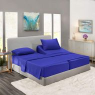 Nestl Bedding Soft Sheets Set  5 Piece Bed Sheet Set, 3-Line Design Pillowcases  Wrinkle Free  2 Fit Deep Pocket Fitted Sheets  Free Warranty Included  Split King, Royal Blue