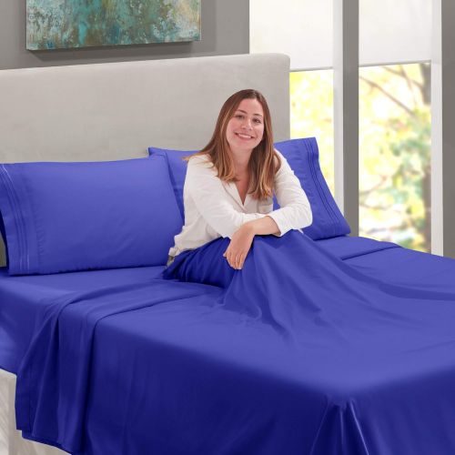  Nestl Bedding Soft Sheets Set  5 Piece Bed Sheet Set, 3-Line Design Pillowcases  Wrinkle Free  2 Fit Deep Pocket Fitted Sheets  Free Warranty Included  Split King, Royal Blue