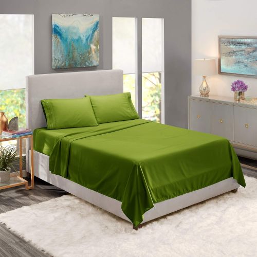  Nestl Bedding Soft Sheets Set  3 Piece Bed Sheet Set, 3-Line Design Pillowcase  Wrinkle Free  10”16” Inches Deep Pocket Fitted Sheets  Warranty Included  Twin XL, Calla Green