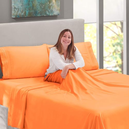  Nestl Bedding Hypoallergenic & Wrinkle Free Bedroom Linen Bed Sheet Set, Queen Size. Apricot Buff Orange
