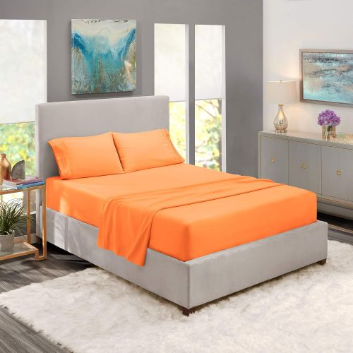  Nestl Bedding Hypoallergenic & Wrinkle Free Bedroom Linen Bed Sheet Set, Queen Size. Apricot Buff Orange