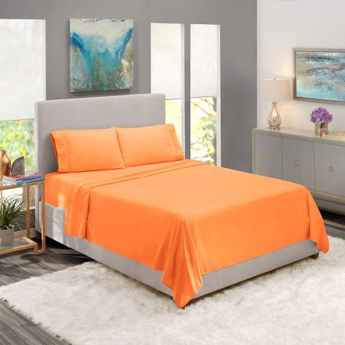  Nestl Bedding Hypoallergenic & Wrinkle Free Bedroom Linen Bed Sheet Set, Queen Size. Apricot Buff Orange