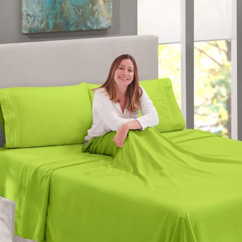  Nestl Bedding Soft Sheets Set  3 Piece Bed Sheet Set, 3-Line Design Pillowcase  Wrinkle Free  10”16” Inches Deep Pocket Fitted Sheets  Warranty Included  Twin XL, Garden Gree