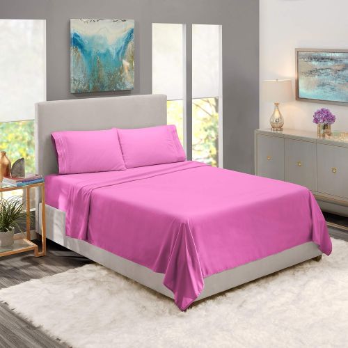  Nestl Bedding Soft Sheets Set  4 Piece Bed Sheet Set, 3-Line Design Pillowcases  Easy Care, Wrinkle Free  Good Fit Deep Pockets Fitted Sheet  Warranty Included  King, Orchid P