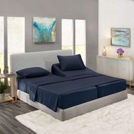 Nestl Bedding Soft Sheets Set  5 Piece Bed Sheet Set, 3-Line Design Pillowcases  Wrinkle Free  2 Fit Deep Pocket Fitted Sheets  Free Warranty Included  Split King, Navy Blue
