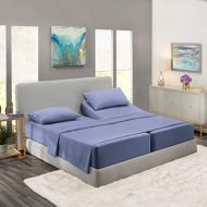 Nestl Bedding Soft Sheets Set  5 Piece Bed Sheet Set, 3-Line Design Pillowcases  Wrinkle Free  2 Fit Deep Pocket Fitted Sheets  Free Warranty Included  Split King, Steel Blue