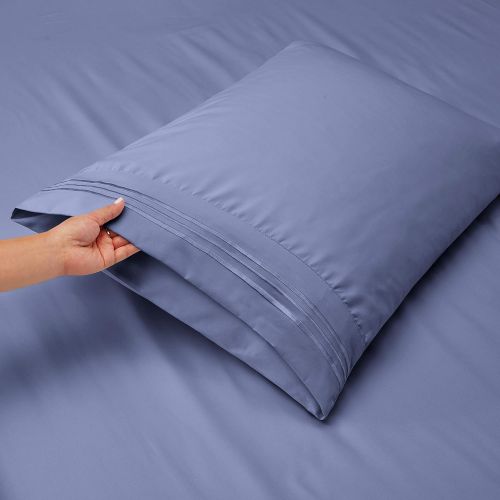  Nestl Bedding Soft Sheets Set  5 Piece Bed Sheet Set, 3-Line Design Pillowcases  Wrinkle Free  2 Fit Deep Pocket Fitted Sheets  Free Warranty Included  Split King, Steel Blue